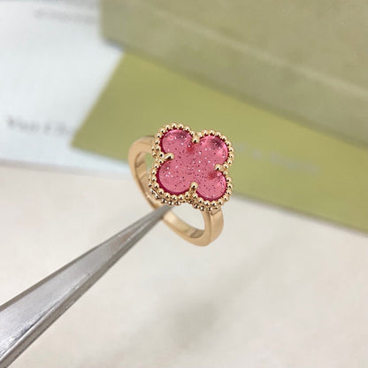 [⭐Shinejoy]NEW ROSE QUARTZ FOUR-LEAF CLOVER RING