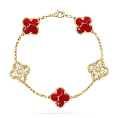 [Shinejoy]CLOVER 5 MOTIF RED PATTERN BRACELET COLLECTION