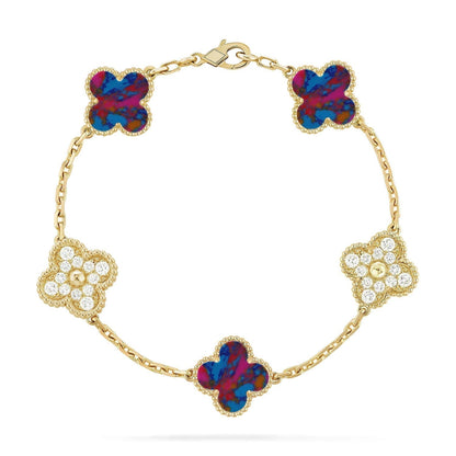 [Shinejoy]CLOVER 5 MOTIF COLOR GEMSTONES BRACELET COLLECTION