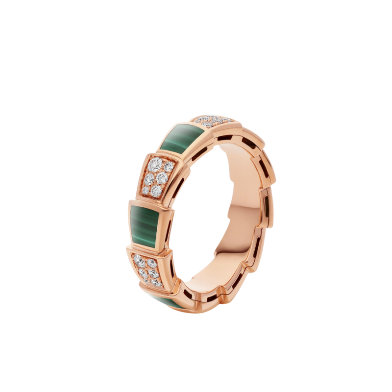 [⭐Shinejoy]SERPENTI RING PINK GOLD MALACHITE DIAMOND PAVED 4MM