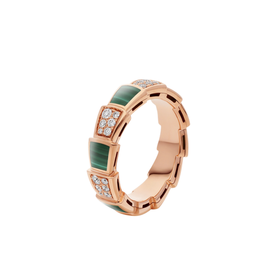 [⭐Shinejoy]SERPENTI RING PINK GOLD MALACHITE DIAMOND PAVED 4MM