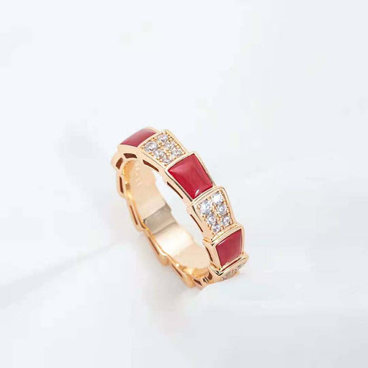 [⭐Shinejoy]SERPENTI RING PINK GOLD CARNELIAN DIAMOND PAVED 4MM