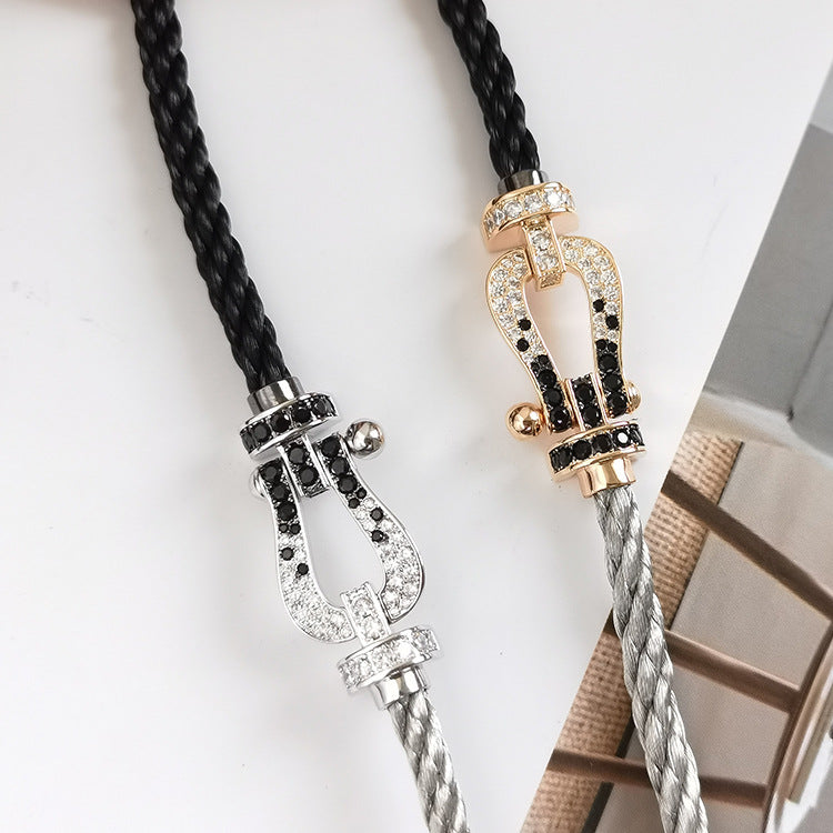 [Shinejoy]FORCE LARGE HORSESHOE BLACK WHITE DIAMOND BRACELET SILVER