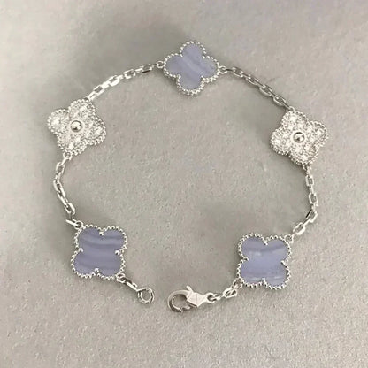 [Shinejoy] CLOVER 5 MOTIF PURPLE CHALCEDONY BRACELET COLLECTION
