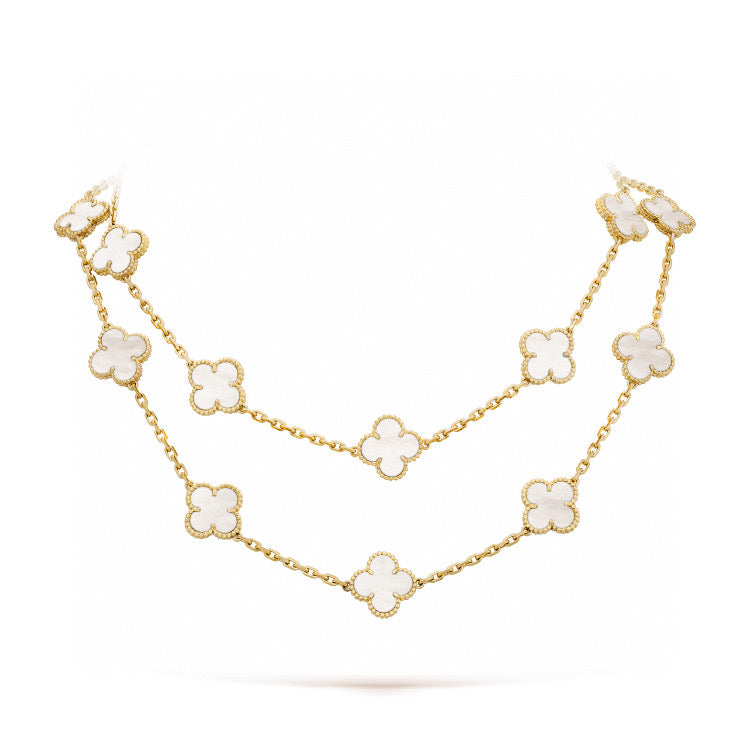 [Shinejoy]CLOVER 20 MOTIFS WHITE MOP NECKLACE