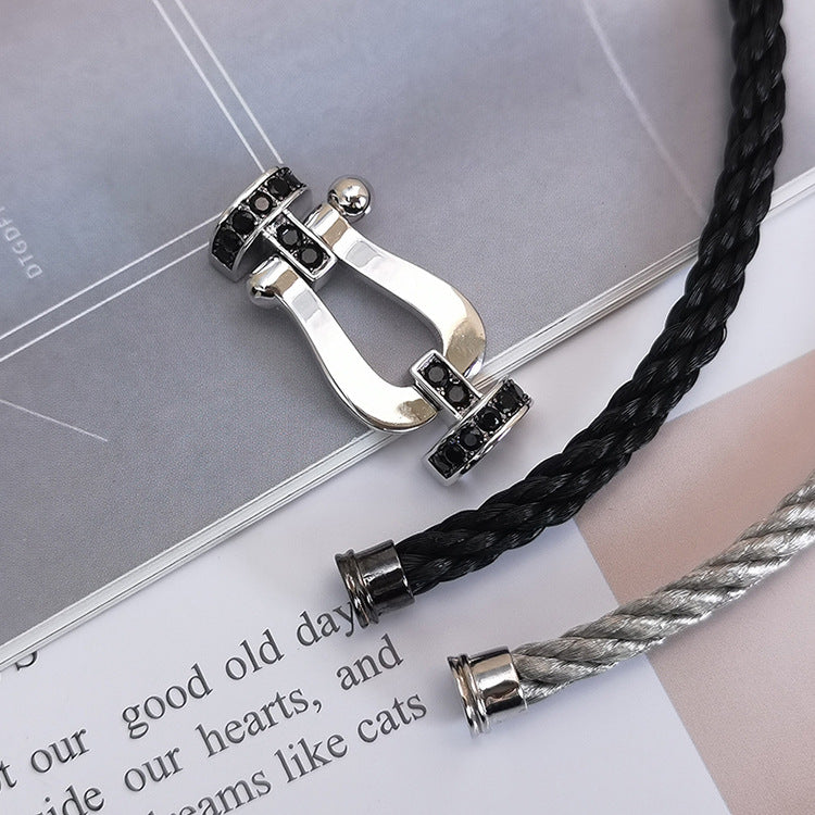 [Shinejoy]FORCE LARGE HORSESHOE BLACK DIAMOND BRACELET SILVER