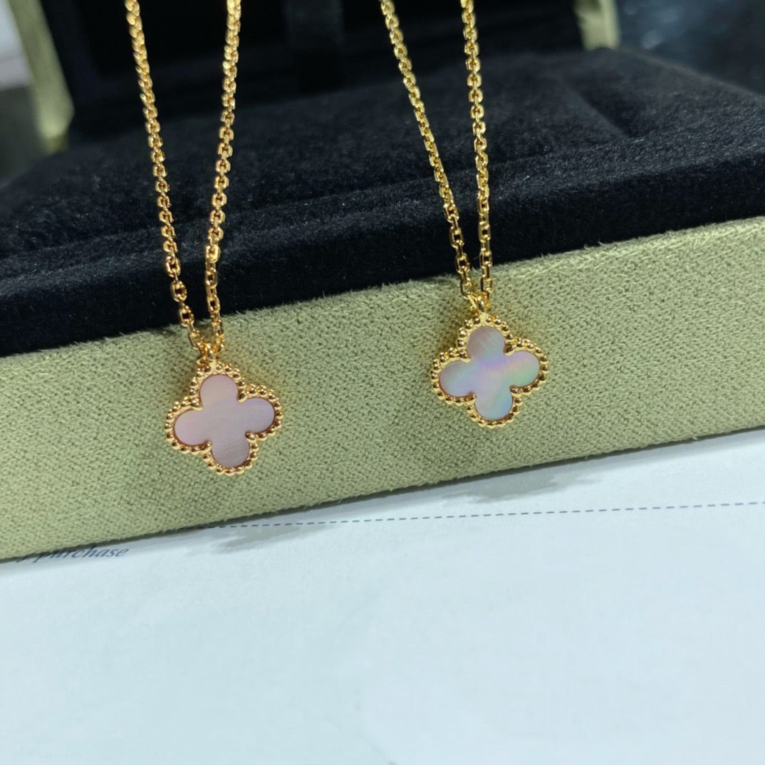 [Shinejoy]CLOVER 15MM PINK MOTHER-OF-PEARL SINGLE FLOWER NECKLACE