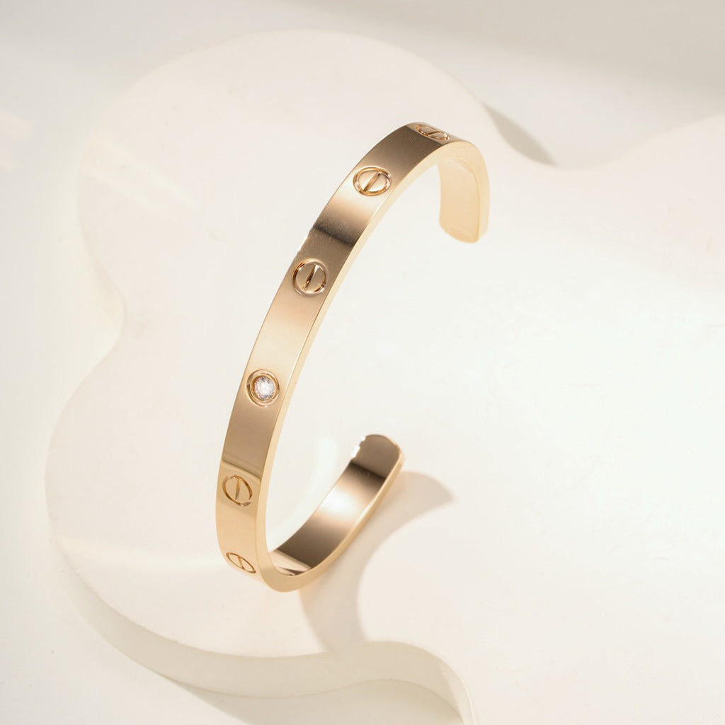 [⭐Shinejoy]LOVE BRACELET 6.1MM 1 DIAMOND OPEN CUFF