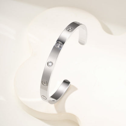 [⭐Shinejoy]LOVE BRACELET 6.1MM 1 DIAMOND OPEN CUFF