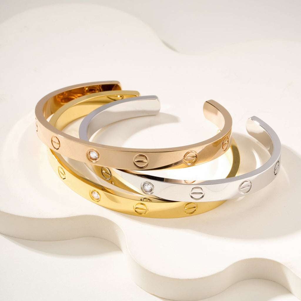 [⭐Shinejoy]LOVE BRACELET 6.1MM 1 DIAMOND OPEN CUFF