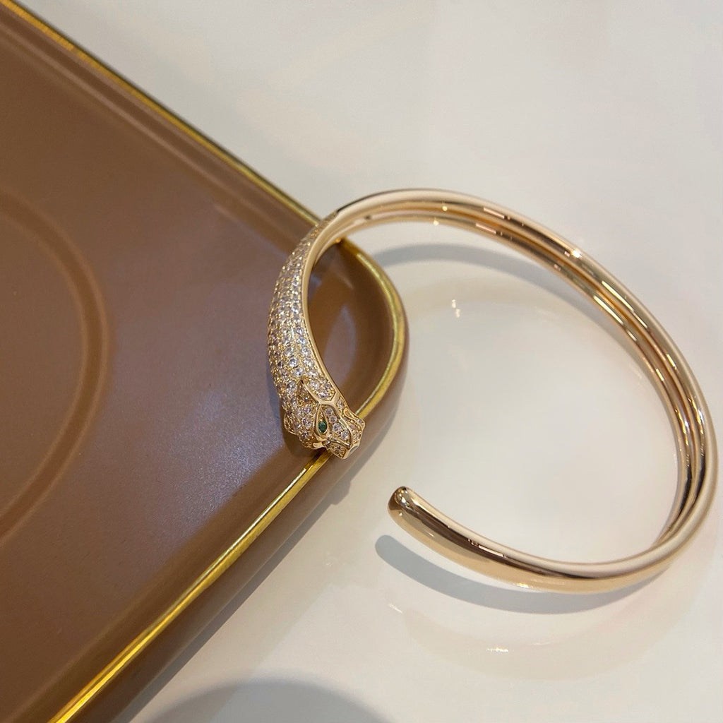 [⭐Shinejoy]PANTHERE HALF DIAMOND OPEN BRACELET