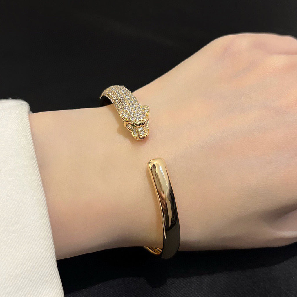 [⭐Shinejoy]PANTHERE HALF DIAMOND OPEN BRACELET