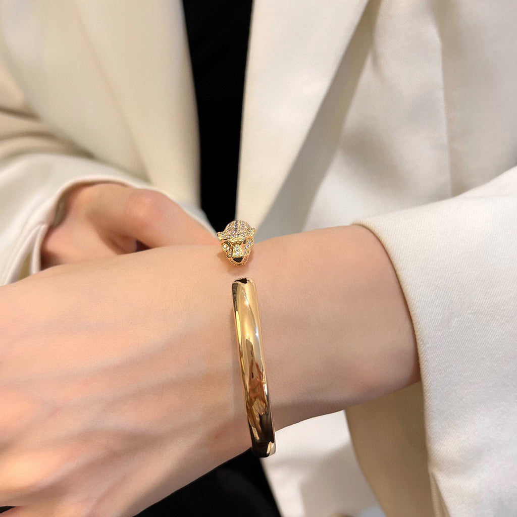[⭐Shinejoy]PANTHERE HALF DIAMOND OPEN BRACELET