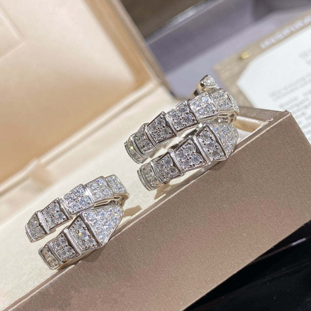 [⭐Shinejoy]SERPENTI DOUBLE RING SILVER DIAMOND PAVED