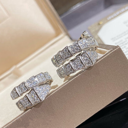 [⭐Shinejoy]SERPENTI DOUBLE RING SILVER DIAMOND PAVED