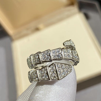 [⭐Shinejoy]SERPENTI DOUBLE RING SILVER DIAMOND PAVED