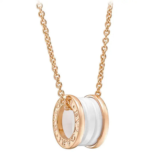 [⭐Shinejoy]ZERO 1 WHITE CERAMIC PINK GOLD DIAMOND NECKLACE