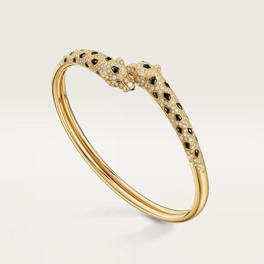 [⭐Shinejoy]PANTHERE DOUBLE HEADED HALF DIAMOND OPEN BRACELET
