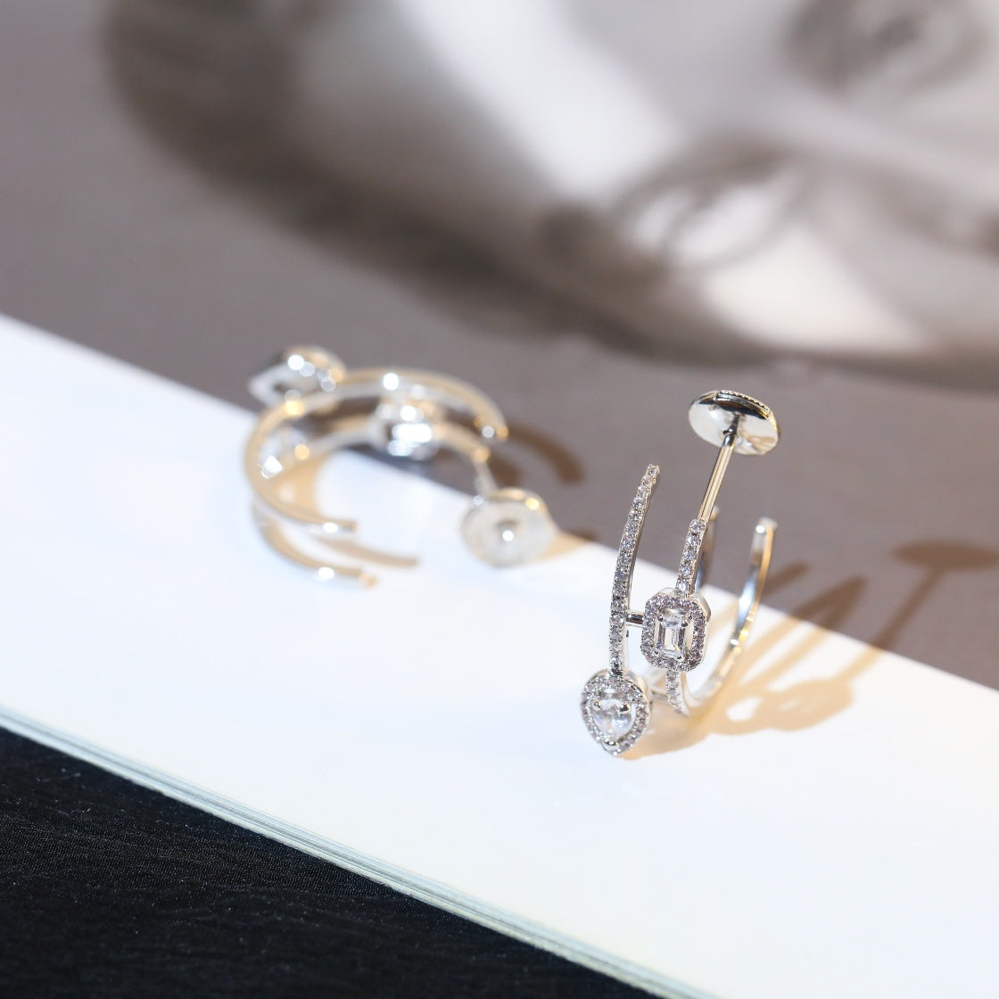 [⭐Shinejoy]CREOLES MY TWIN 2 RANGS SILVER DIAMOND EARRINGS