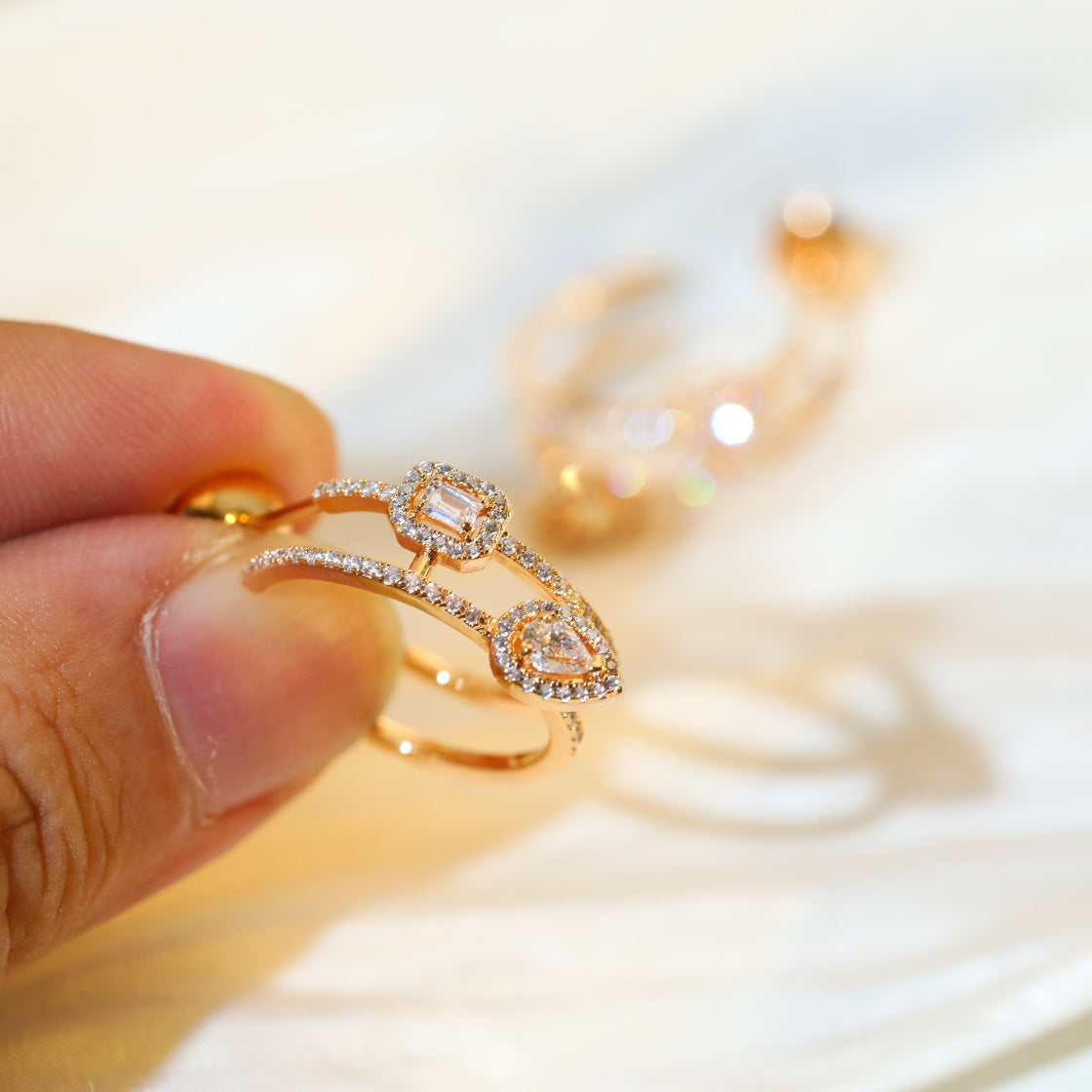 [⭐Shinejoy]CREOLES MY TWIN 2 RANGS SILVER DIAMOND EARRINGS