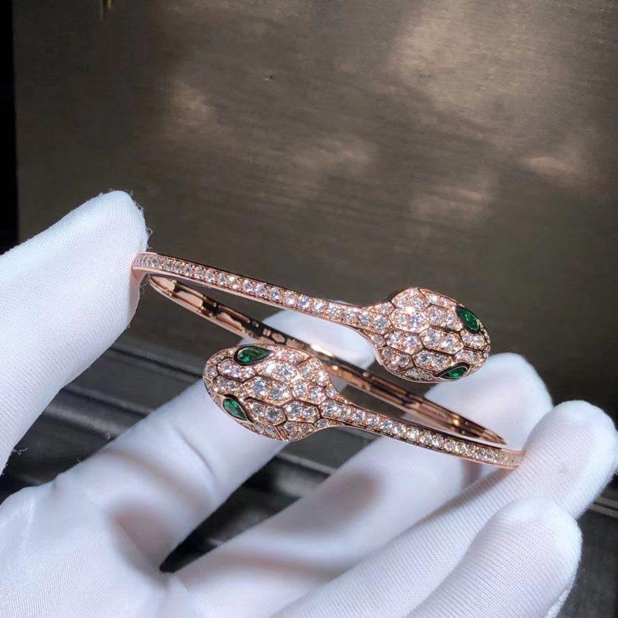 [⭐Shinejoy]SERPENTI BRACELET PINK GOLD MALACHITE DIAMOND DOUBLE SNAKE
