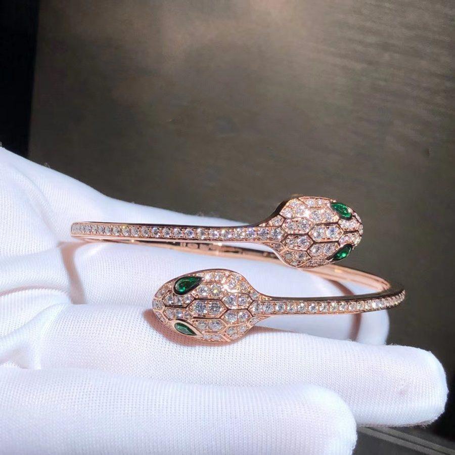 [⭐Shinejoy]SERPENTI BRACELET PINK GOLD MALACHITE DIAMOND DOUBLE SNAKE