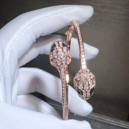 [⭐Shinejoy]SERPENTI BRACELET PINK GOLD MALACHITE DIAMOND DOUBLE SNAKE