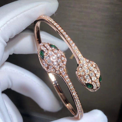 [⭐Shinejoy]SERPENTI BRACELET PINK GOLD MALACHITE DIAMOND DOUBLE SNAKE