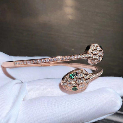 [⭐Shinejoy]SERPENTI BRACELET PINK GOLD MALACHITE DIAMOND DOUBLE SNAKE