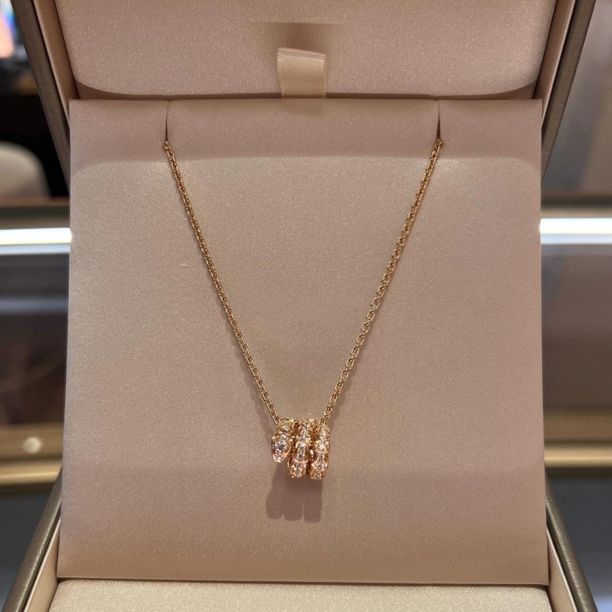 [⭐Shinejoy]SERPENTI PINK GOLD NECKLACE DOUBLE RING DIAMOND