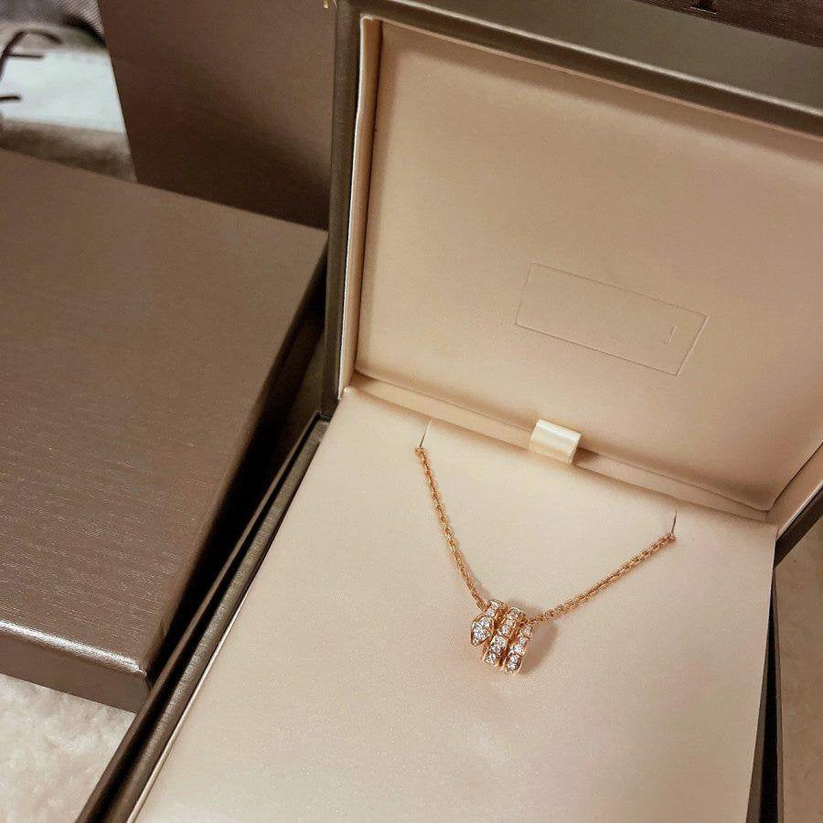 [⭐Shinejoy]SERPENTI PINK GOLD NECKLACE DOUBLE RING DIAMOND