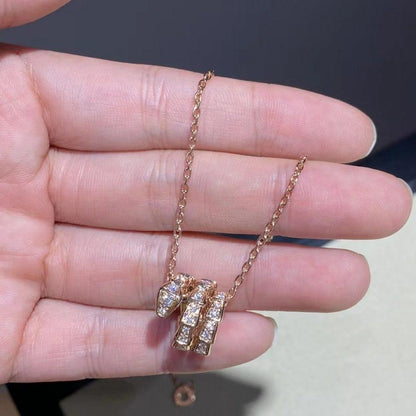 [⭐Shinejoy]SERPENTI PINK GOLD NECKLACE DOUBLE RING DIAMOND