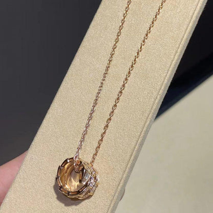 [⭐Shinejoy]SERPENTI PINK GOLD NECKLACE DOUBLE RING DIAMOND