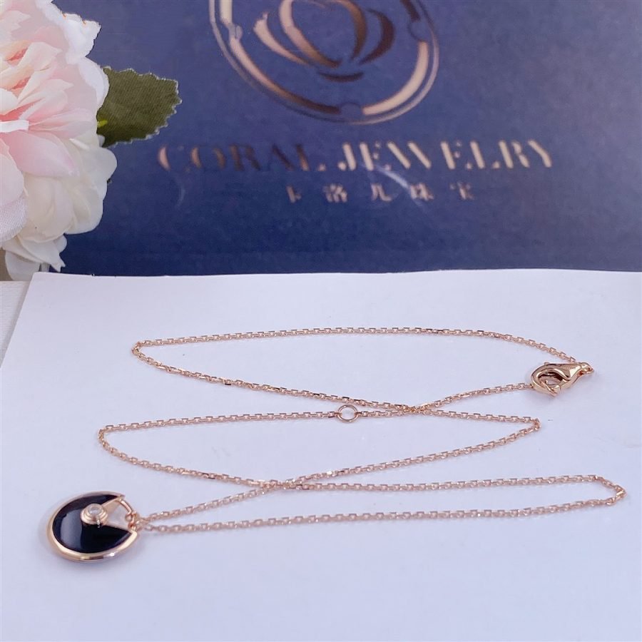 [⭐Shinejoy]AMULETTE ROSE GOLD ONYX NECKLACE