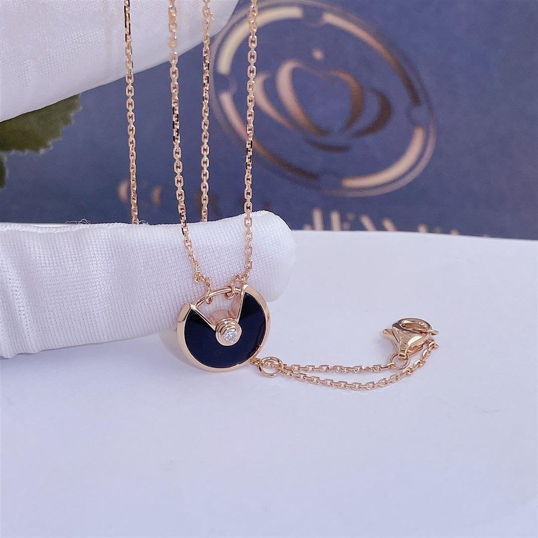 [⭐Shinejoy]AMULETTE ROSE GOLD ONYX NECKLACE