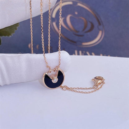 [⭐Shinejoy]AMULETTE ROSE GOLD ONYX NECKLACE
