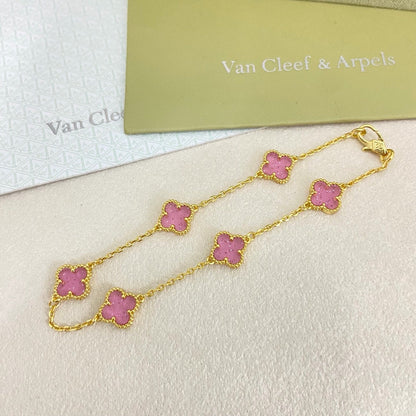 [⭐Shinejoy]2026 NEW CLOVER 6 MOTIF BUBBLE PINK ENAMEL BRACELET