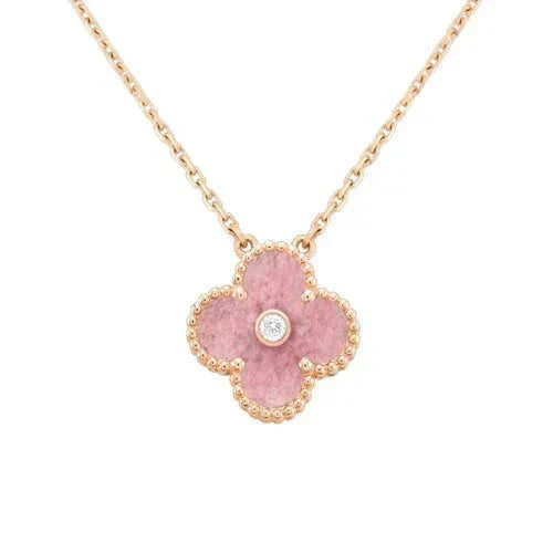 [⭐Shinejoy]CLOVER 15MM DIAMOND RHODONITE NECKLACE