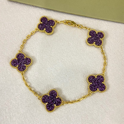 [⭐Shinejoy]NEW PURPLE SAND-GOLD FOUR-LEAF CLOVER 5-FLOWER BRACELET