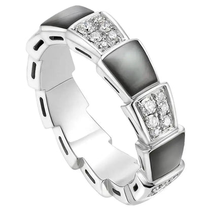 [⭐Shinejoy]SERPENTI RING SILVER DIAMOND BLACK MOP 4MM