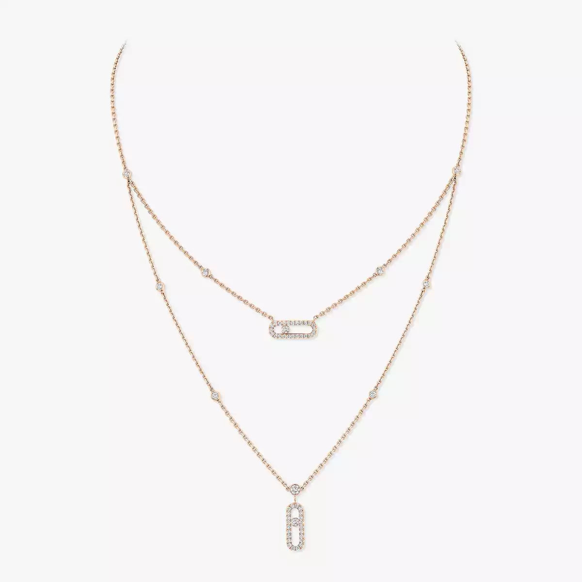 [⭐Shinejoy]2 Rows Rose Gold Diamond Pave_ Necklace Move Uno