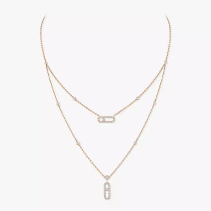 [⭐Shinejoy]2 Rows Rose Gold Diamond Pave_ Necklace Move Uno