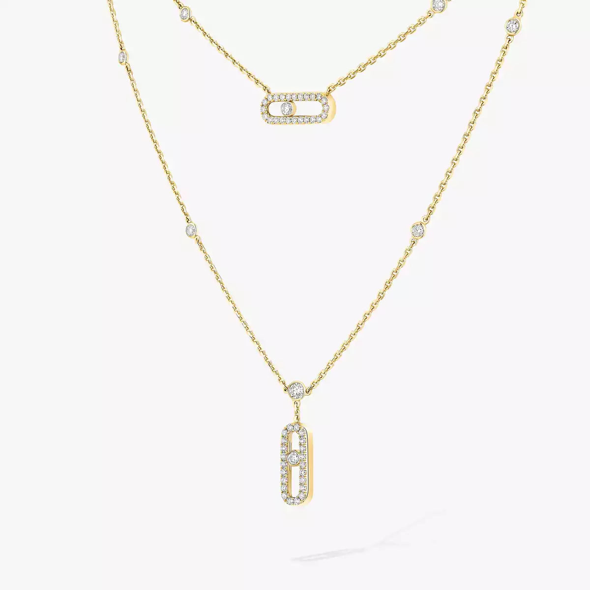 [⭐Shinejoy]2 Rows Rose Gold Diamond Pave_ Necklace Move Uno