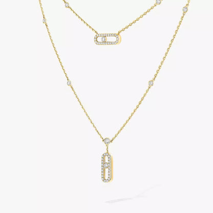 [⭐Shinejoy]2 Rows Rose Gold Diamond Pave_ Necklace Move Uno