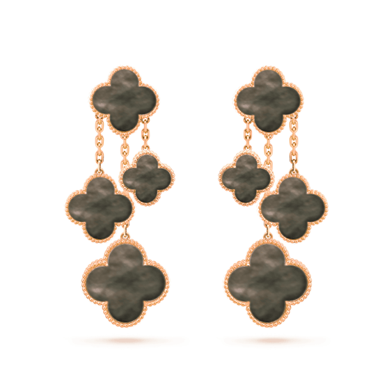 [⭐Shinejoy]CLOVER EARRINGS DARK MOP 4 MOTIFS ROSE GOLD