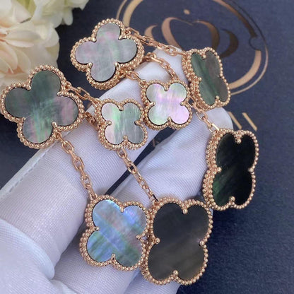 [⭐Shinejoy]CLOVER EARRINGS DARK MOP 4 MOTIFS ROSE GOLD