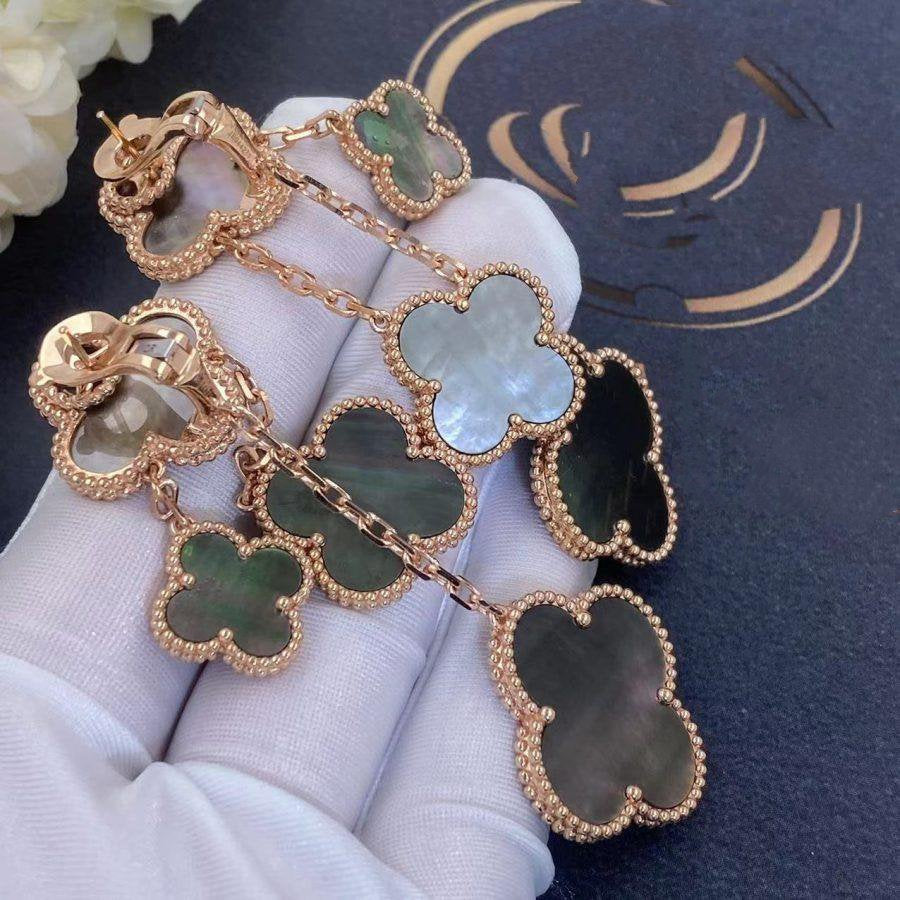 [⭐Shinejoy]CLOVER EARRINGS DARK MOP 4 MOTIFS ROSE GOLD
