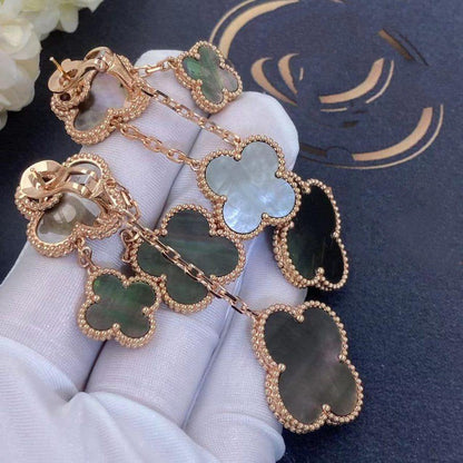 [⭐Shinejoy]CLOVER EARRINGS DARK MOP 4 MOTIFS ROSE GOLD