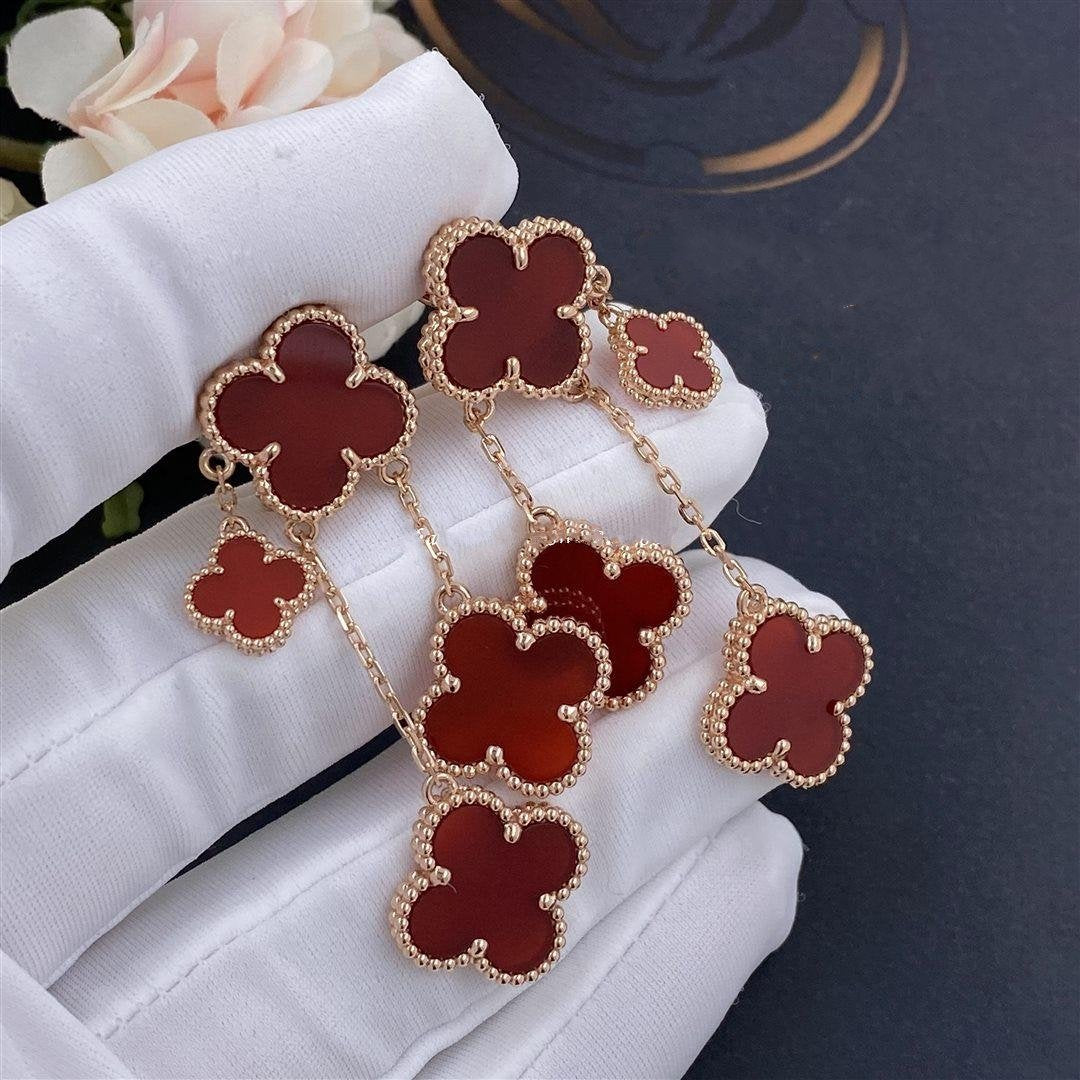 [⭐Shinejoy]CLOVER EARRINGS CARNELIAN 4 MOTIFS PINK GOLD