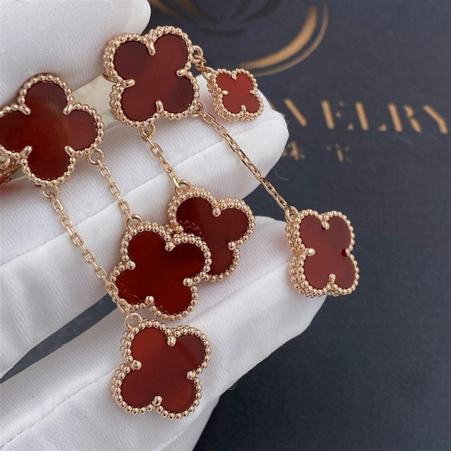 [⭐Shinejoy]CLOVER EARRINGS CARNELIAN 4 MOTIFS PINK GOLD